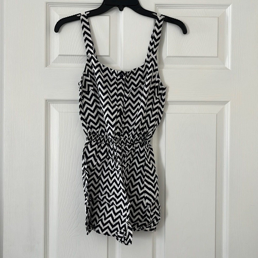 Black and white chevron romper